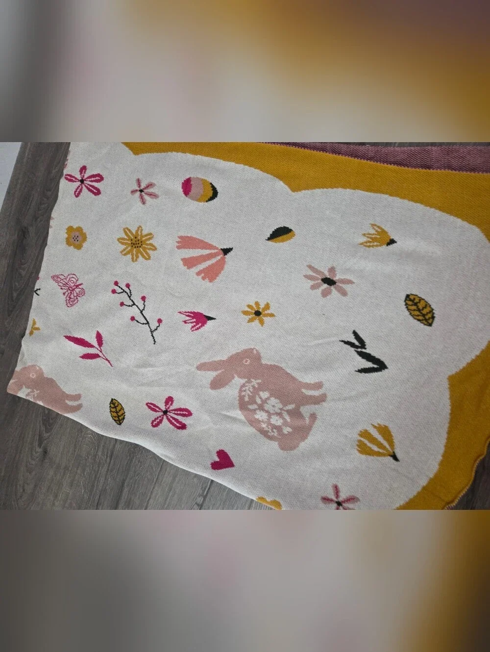 Large Bunny Themed 100% Cotton Throw Blanket NWT